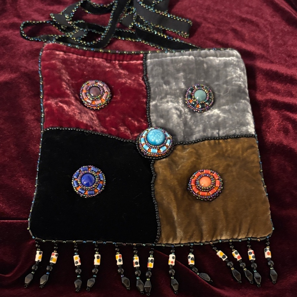 NEW Elegant Velvet Patchwork Beaded Crossbody Bag P03